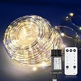 Cecaylie 10M Lichterschlauch Aussen, 100 LEDs Lichtschlauch mit Fernbedienung und Timer, IP65, Dimmbar & Memory-Funktion 8 Modi für AußEn Innen,Warmweiß