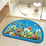 Hinnin Badezimmerteppich, Badematte rutschfest, Duschmatte rutschfest, Duschvorleger, Badvorleger Badteppich Waschbar Teppich Badezimmer, Bathroom Mat, Bath Mat Mats, Bad Teppich, Pflanzen-90x120cm