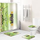 Badezimmerteppich Gras Grüner Bambus Badematte Set 3 Teilig,Teppich Badvorleger rutschfeste (45x75)+U-Typ Wasseraufnahme Schmutzfangmatte +Schnelltrocknend Toilet Fußmatte