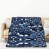 TORONG Doppelseitiger blauer Killerwal-Überwurf für Couch, Auto, Bett, Nickerchen – warme und bequeme Decke, 152,4 x 203,2 cm