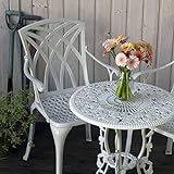 Lazy Susan London Rose Bistrotisch, rund, 60 cm, 2-Sitzer, wartungsfrei, leicht, wetterfest, Sandguss-Aluminium, weiß, KATE Stühle, Steinkissen