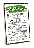 TypeStoff Holzschild mit Spruch – GLÜCKLICH SEIN – im Vintage-Look mit Zitat als Geschenk und Dekoration - HS-00105