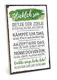 TypeStoff Holzschild mit Spruch – GLÜCKLICH SEIN – im Vintage-Look mit Zitat als Geschenk und Dekoration - HS-00105