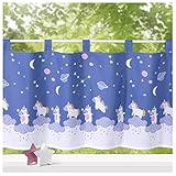 heimtexland ® Scheibengardine Kinderzimmer Fensterdekoration HxB 45x120 cm Kind Baby Deko Gardine Typ757 Einhorn