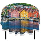 IUBBKI Bergen Norwegen Haus See Berg Runde Tischdecke 152,4 cm Tischbezug Waschbar Polyester Tischdecke für Buffet Party Abendessen Picknick