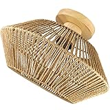 HIHELO Rattan-Deckenleuchte, bündige Leuchte, Strohseilweberei, LED-Deckenleuchte for Wohnzimmer, Schlafzimmer, Kücheninsel, Badezimmer