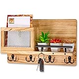 WallKeep Post und Schlüsselhalter für die Wand mit dekorativen Schlüsselhaken zur Wandmontage im Eingang, Mudroom oder Büro MassivholzpostOrganizer Schweberegal Schlüsselbrett, LeinenHalter und
