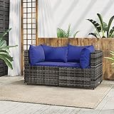 JUNZAI Garten-Ecksofas mit Kissen, Lounge Gartenmöbel, Gartenlounge, Loungemöbel, Balkon Lounge, Sitzecke Balkon, Sitzlounge Garten, 2 STK. Grau Poly Rattan