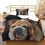 FitNshape Bulldogge Designed für Jugendliche und Erwachsene 3D Printed Bettwäsche 3 Stück Bettbezug Set Tiere Kuschelig weiche Mikrofaser Mit Reißverschluss Single（135x200cm）