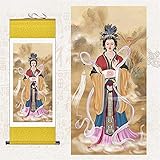 MOBEBI Thangka-Gemälde, tibetischer Thangka-Wandbehang, dekoratives Wandbild-Unsere Liebe Frau von Tarzan-Gemälde for Wohnzimmer-rote Wandkunst-Seidenmalerei-Rollenposter-1 (Color : 1) (Color : Red)