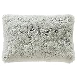 CelinaTex Shetland Dekokissen 40 x 60 cm Creme grau Flokati Optik Zierkissen Langhaar Sofakissen Kunstfell Kissen