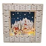 Wichtelstube-Kollektion LED Adventskalender Weihnachtsdorf Holz zum befüllen, wiederverwendbar XL-Fächer, LED Beleuchtung inkl. Trafo und Timer ca. 35cm