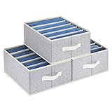 Homsorout Jeans Schublade Organizer, 3 Stück kleiderschrank Organizer Faltbare Aufbewahrungsbox mit Bodenplatte, Schrank Organizer mit Fächern für Jeans, Pullover, Hellgrau, 5 Gitter