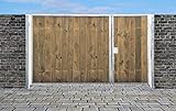 Einfahrtstor Sas Tor Holztor Gartentor Hoftor Verzinkt mit Pfosten & Holzfüllung Senkrecht 2-flügelig 500cm x 160cm