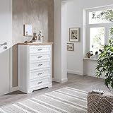 Lomadox Landhaus Schubladenkommode schmal Highboard Anrichte in Pinie weiß Nb. mit Artisan Eiche Nb, B/H/T ca. 93/121/41 cm