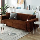 Stretch-Sofa-Cover Velvet 2-Sitzer, luxuriöse 1-teilige Sofa-Protektoren von Haustieren, rutschfeste Samtcouch-Slipcover mit elastischem Bodenwasch (Color : Brown, Size : 3Seater)