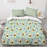 HMLTD Karikatur 3D Print Avocado Betten Set Bettwäsche Set Microfaser Qualität Reißveschluss Bettbezug-Set Mit Kissenbezug Für Schlafzimmer, Weiche Bequemer Double（200x200cm）