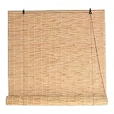 Bambusrollo Aussenbereich Sichtschutz Fenster Bambus Rollos Outdoor 40/80/100/120/140/160cm Blickdicht Raffrollo Bambus Jalousie Rollläden Holzrollo Natur Mit Seitenzug (Color : Primary Color White L
