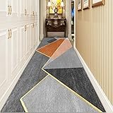 TBHOME Geometrische Durchgangsläufer Teppiche Für Flurstreppen, Lange Teppichläufer Haushaltshotelkorridor Hall Schmaler Teppich Läufer Waschable Nicht -Schlupf -Bodenmatten - Grau/Orange/Gold/80*300