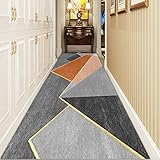 TBHOME Geometrische Durchgangsläufer Teppiche Für Flurstreppen, Lange Teppichläufer Haushaltshotelkorridor Hall Schmaler Teppich Läufer Waschable Nicht -Schlupf -Bodenmatten - Grau/Orange/Gold/60*200