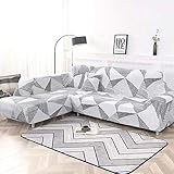 erddcbb Sofabezug, elastischer Sofabezug, grau-weiß, L-Form, Sofabezug für Wohnzimmer, Spandex, günstiger Sofabezug für Sofa-Schutz, Dekoration, 1/2/3/4-Sitzer, dehnbar, 2, Sitz 145