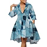 Eauptffy Damen Vintage Strandkleider Boho Sommer Kleider Elegantes Midikleid Print Für Lockere Mittellange Ärmel V Ausschnitt Unregelmäßige Freizeitkleider Fließendes Hemdkleid Kleid Elegant Festlich