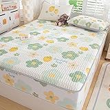 Daenlujec Wasserbett Boxspringbett Spannbettlaken 180 * 200 cm, Sommer-Cartoon-Latexmatten-Bettlaken mit Kissenbezug, Eisseidenmatte, faltbares Schlafsaal-Tagesdecken-Bettlaken-Set, Sonnenblume