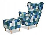 Mehrfarbiger Uszak-Sessel | Traditionelles klassisches Design | Moderner Druck | Bequemer Sessel mit Fußstütze | Für jedes Interieur geeignet | Hochwertige Oberflächen | Universeller Stil