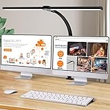 Doppelkopf Schreibtischlampe LED dimmbar,24W 80CM Schreibtischlampe klemmbar Homeoffice,Tageslichtlampe Schreibtisch Lampe, Schwanenhals Büro Tischlampe schwarz, Augenschutz Monitor Lampe,5 Farbmodi