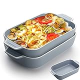 Lasagneform, 2 Stück, 22,9 x 12,7 cm, rechteckige Keramik-Auflaufformen mit Griff, farbiger kleiner Ofen auf Tisch, Backform, ideal für Ofen, Keramik, Backform, Lasagne (blau)
