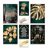 ARTFAVES® Poster Set - GOLDEN LEAVES - mehrteilige Wanddeko Wohnzimmer & Schlafzimmer - 8 moderne Wandbilder gold, türkis, Pflanzen, Blätter, Monstera - ohne Bilderrahmen