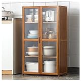 ZORZA Küchenschränke Buffetschrank Badezimmer Hochschrank mit Verstellbaren Ablagen und Sichtbare Abdecktür Natürlicher Bambus Sideboard Küchenbuffet für Büro, Wohnzimmer, Küch,101×60cm/39.7×23.6in