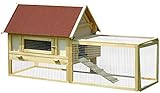 dobar 23175 Luxus Kleintierstall XXL 'Open Sky 2.0' doppelstöckig mit Freigehege und rollbarem Schiebedach, für draußen wetterfest, 176 x 72 x 95 cm, rot