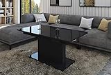 Design Couchtisch Tisch DC-1 Hochglanz stufenlos höhenverstellbar ausziehbar Esstisch (Schwarz Hochglanz)