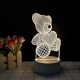 LED-Schlafzimmerlicht, niedlicher Bär, hält ein Herz, kreatives Geschenk, Augenschutz, 3D-Nachtlicht, Acryl-Design, individuelle Umgebung, kleine Tischlampe (USB, einfarbig, warmes Licht)