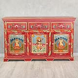 Oriental Galerie Indisches Sideboard Tharchin Budha Motiv, roter Wandschrank Holzschrank Schrank Kommode Tibet 150 cm lang