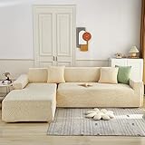 ZCXRYFL PlüSch Sofabezug Stretch Stoff Rutschfester Couch üBerzug L Form Fernsehsessel Ecksofa Kombination Sofa üBerzug MöBelschutz Couchbezug FüR Hunden Und Katzen(ＡＡ（130-160cm）+BB（220-280cm）,Beige)