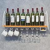 OUSIKA Weinregale, Regalwand Montiertem Wandmontaged, Holzhalterstielhalter Mit Weinglas, Schwimmende Regale Für Wohnzimmer Restaurants Bars/Weiss/80 * 22 * 33 cm