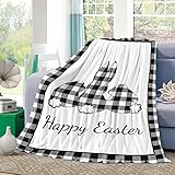 Sofaüberwurf Decke Frohe Ostern, Schwarz-Weiße Kaninchen, Büffelgitter-Bordüre Super Weiche Decke Microfaser Bettüberwurf Für Mädchen Bett Erwachsene 60'x50'