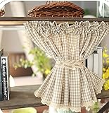 izielad Küche Vorhang Kariert Kurzstores Baumwolle Bistrogardine Vintage Plaid Fenstervorhang Wohnzimmer Vorhang BxH 63x93cm