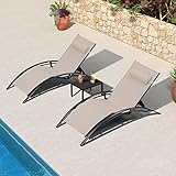 PURPLE LEAF XXL 2-er Set Sonnenliege,Aluminium Gartenliege mit Beistelltisch und Kopfkissen,Schnelltrocknende Liegestuhl Wetterfest,5-Fach Verstellbar,Stapelbar,Bis 180 kg,Beige