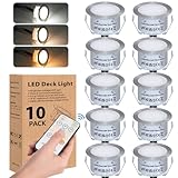 10er Set LED Einbaustrahler mit Fernbedienung Dimmbar - Terrassen Einbaustrahler Außen IP67 Wasserdicht LED Bodeneinbaustrahler 0.8W Ø42mm Terrassenbeleuchtung für Terrasse Garten Gehweg Treppen