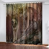 Hundnsney 3D Grastier Wolf Muster Vorhang Blickdicht Ösen 2Er Set Modern Thermogardine Für Wohnzimmer Schlafzimmer, Verdunklungsvorhänge Kinderzimmer Fensterdekoration 230X234cm (HxB)