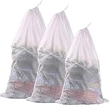 Amazon Brand - Eono 3 Set robusten Mesh Wäschesack Laundry Bag-2 Super groß und 1 groß mit Kordelzug Verschluss für College, Wohnheim und wohnungsbewohner