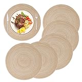 MaoXinTek Runde Platzdeckchen Baumwolle Tischsets 14 inch Pflegeleicht Abwaschbar Geflochtene Platzsets für Küche Speisetisch, Party Dekor (6er Set) Beige