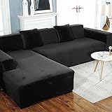 Samt Sofabezug L Form Stretch Stoff Sofa üBerzug Rutschfester Sofa Cover Relaxsessel Ecksofa Kombination Couch üBerzug MöBelschutz Couchbezug FüR Katzenpfote(ＡＡ（130-160cm）+BB（160-210cm）,Black)