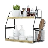 Badezimmer-Organizer, Arbeitsplatte, 2-stöckiges Standregal, Badezimmer-Theken-Organizer mit Korb, Holz-Badezimmer-Tablett für Küche, Waschtisch-Organizer