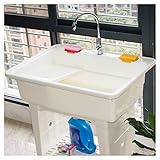 Waschbecken Tragbare Handwaschstation aus Edelstahl, Außenwaschbecken, tragbares Waschbecken, freistehendes Waschbecken, Kunststoff-Waschbecken mit Waschbrett, Wäschewanne, Kalt- und Warmwas