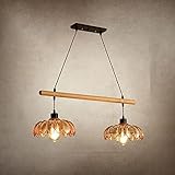 OUSIKA Starke, langlebige Deckenleuchte im europäischen Bauernhausstil, 100 cm, höhenverstellbar, industrielles Retro-Glas, E27, rustikaler Holzstangen-Kronleuchter-Schirm for Bar, Küche Lampe (Size