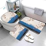3 Teilig Badematten Set Japan Berge Flauschige Mikrofaser Wohnzimmer Badezimmerteppich Landschaft rutschfeste Waschbar Badteppich U FöRmiger Konturteppich Toilettendeckel 40x60